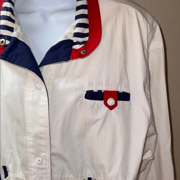 Vintage Izzy Spirit Windbreaker White w/ Stripes Sailing Jacket Women’s Size M - Picture 3 of 8